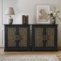 ARTPOWER Embossed Accent Cabinet Set of 2, Vintage Sideboard Buffet Cabinet, Credenza Storage Cabinets with Doors and Shelves for Living Room, Dining Room, Entryway, Hallway, Black