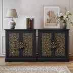 ARTPOWER Embossed Accent Cabinet Set of 2, Vintage Sideboard Buffet Cabinet, Credenza Storage Cabinets with Doors and Shelves for Living Room, Dining Room, Entryway, Hallway, Black