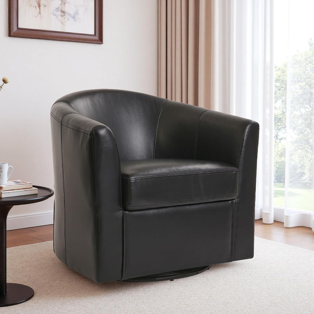 Swivel Barrel Accent Chair, Fully Assembled, Grey Black, Set of 1 | Comfy Reading Armchair, Upholstered Modern Round Single Sofa Seating Corner Chairs for Living Room Bedroom