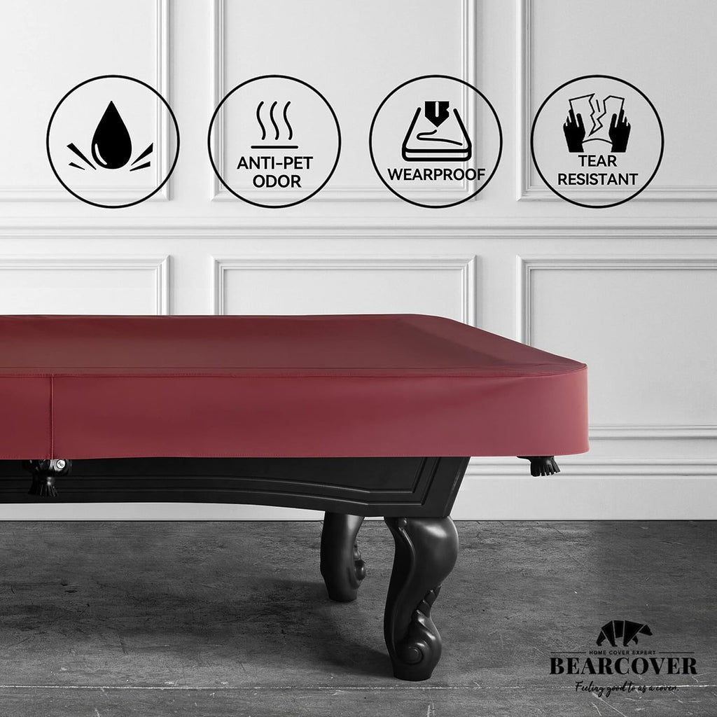 Heavy Duty Leatherette Billiard Pool Table Cover, Waterproof & Tearproof Cover for Pool Table 7/8/9FT (10 Colors Available) (8 Feet/Bordeaux red)