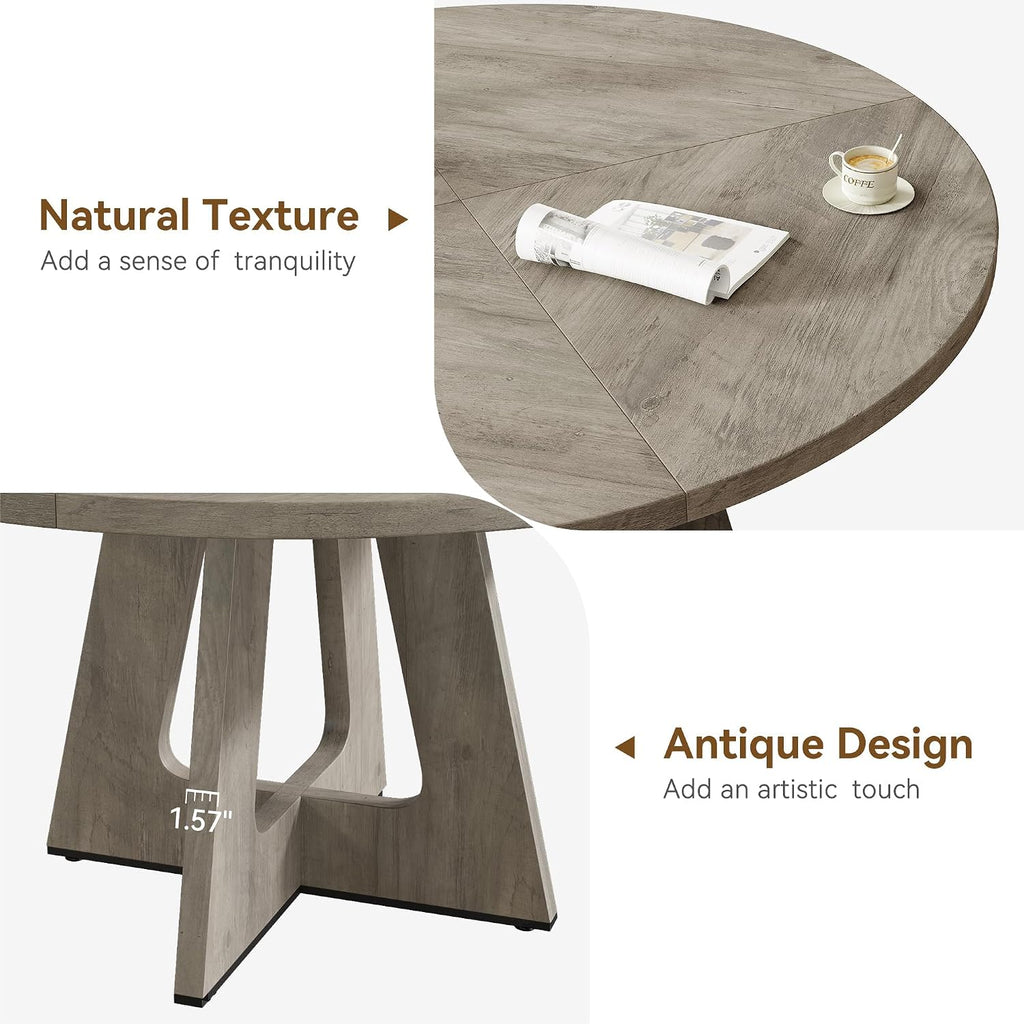 47" Round Farmhouse Dining Table, Seats 4–6, Wood Top & Legs, Sturdy Kitchen Table for Home, Dining Room, or Living Room – Grey (No Chairs)