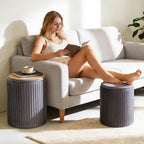 DUMOS Round Ottoman with Storage Set of 2, Vanity Stool Chair with Storage, Makeup Cute Soft Small Footstool Modern Style Coffee Table, Small Velvet Foot Stool for Living Room Bedroom Dorm, Deep Grey
