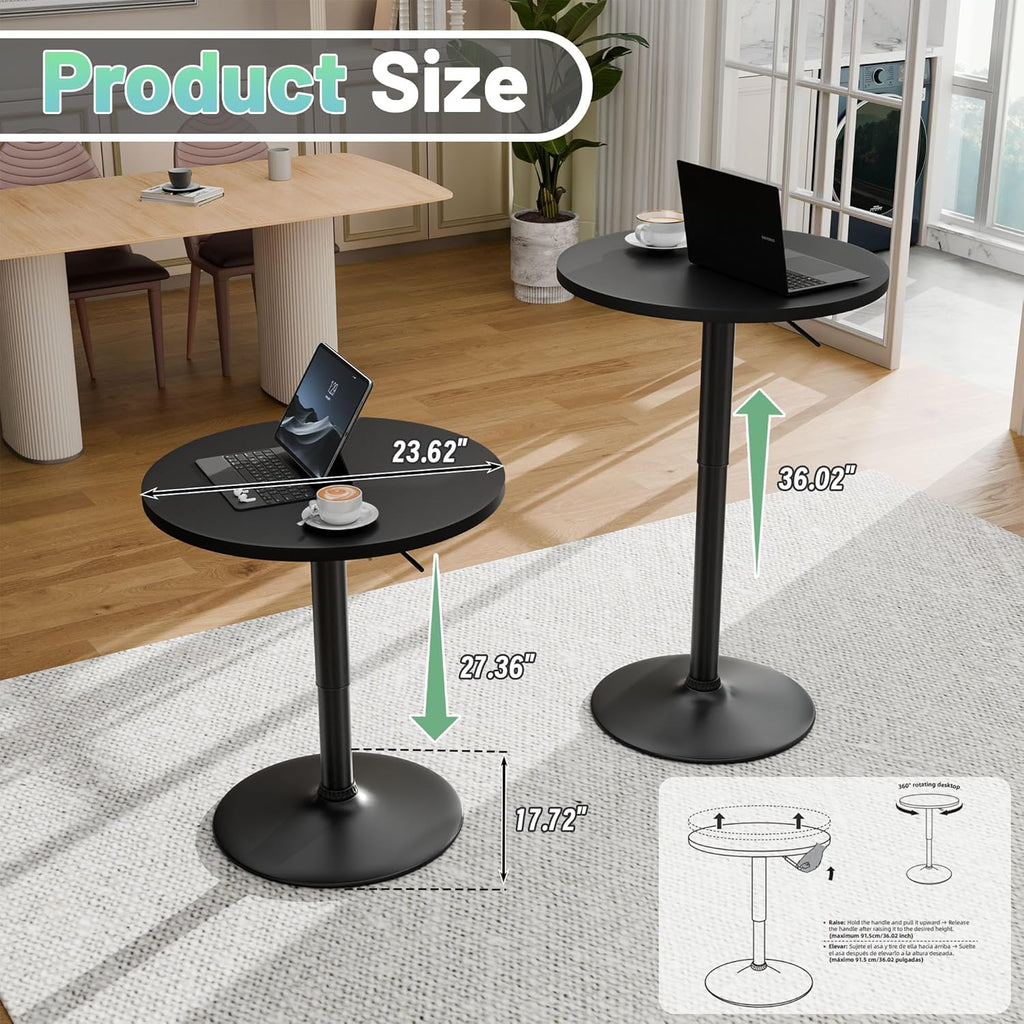 Furmax Bistro Pub Table Height Adjustable Round Bar Table 27.4-36 Inches, 360°Swivel Cocktail Table for Dining Room, Party, Café (1, Black)