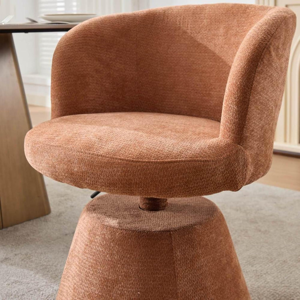 Adjustable Height 360° Swivel Bar Stool, Modern Chenille Upholstered Round Dining Chair, Ergonomic Accent Vanity Chair for Kitchen Island Bedroom Pub (Orange)