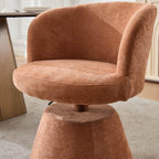 Adjustable Height 360° Swivel Bar Stool, Modern Chenille Upholstered Round Dining Chair, Ergonomic Accent Vanity Chair for Kitchen Island Bedroom Pub (Orange)