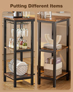 Qsun 3-Piece Bar Table Set for 2, Bar Height Table with Stools & 2 Storage Shelves, Small Bar Table Set with Glass Rack, Small Kitchen Table for Dining Room, Living Room, Rustic Brown