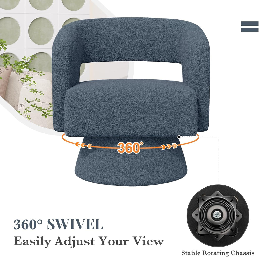 Luxanimarion Swivel Barrel Accent Chair,Oversized Teddy Upholstered Round Swivel Chair,Modern Luxury 360 Degree Living Room Vanity Chair for Bedroom Office,Blue,4PCS