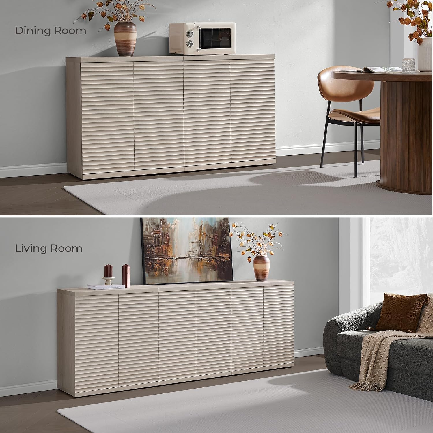 SICOTAS Buffet Cabinet with Storage Accent Sideboard Modern Credenza with Doors & Shelves Fluted Media Console Mid Century Coffee Bar Table for Living Room Kitchen Dining Room Hallway (3PCS)