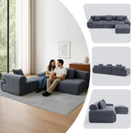 122" Modular Sectional Sofa Convertible L-Shape Cloud Couch, Corduroy Upholstered Boneless Sofa Set with Deep Seat & Movable Ottoman, No Assembly Needed, for Living Room, Bedroom, Home Office, Grey