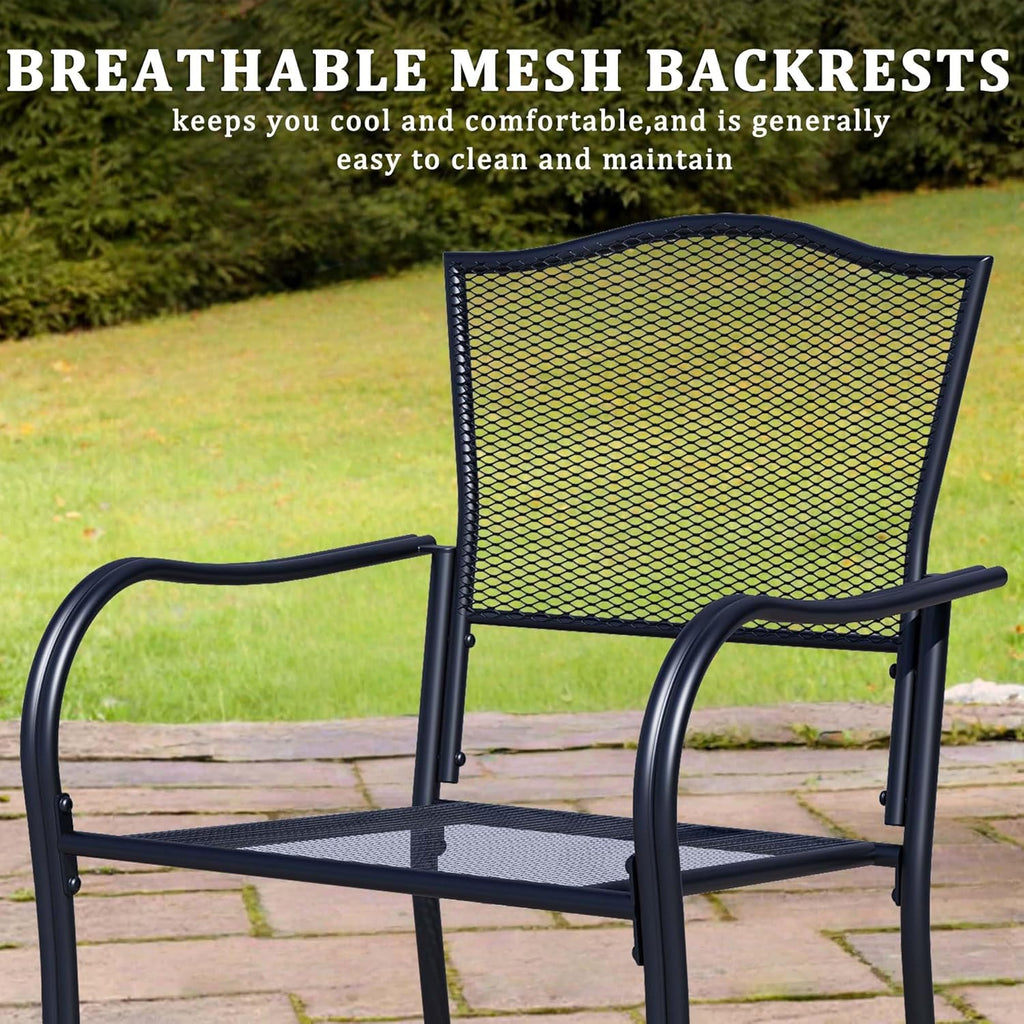 Outdoor Metal Patio Chairs Set of 2, Stackable Iron Mesh Dining Chairs with Armrests, All-Weather Bistro Chairs for Garden, Backyard, Porch, or Balcony