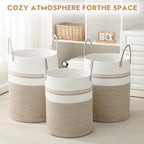 Laundry Basket Hamper Tall Rope Storage Woven for Blanket toys Dirty Clothes in Living Room Bathroom Bedroom (Brown&White, 60L/15.8Gal)