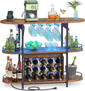 VASAGLE Bar Cabinet with LED Lights and Power Outlets, Freestanding Coffee Bar Wine Cabinet, Wine Rack, Glass Holder, Mini Bar for Liquor and Glasses, Kitchen, Dining Room, Rustic Brown ULWR007K01S