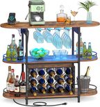 VASAGLE Bar Cabinet with LED Lights and Power Outlets, Freestanding Coffee Bar Wine Cabinet, Wine Rack, Glass Holder, Mini Bar for Liquor and Glasses, Kitchen, Dining Room, Rustic Brown ULWR007K01S