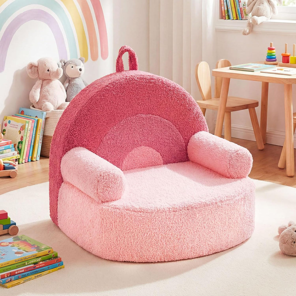 Costzon Kids Couch, Comfy Toddler Soft Sofa Chair with Fleece Fabric Cover, Kids Furniture for Playroom, Children Reading Armchair for Boys & Girls Gifts Aged 3+ (Medial,Blush Pink Arc)