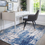 RELEANY Washable Area Rugs 5'x7' Non-Slip Modern Abstract Soft for Living Room Entryway Bedroom Kitchen, Print Pattern, Blue Grey Navy Gray