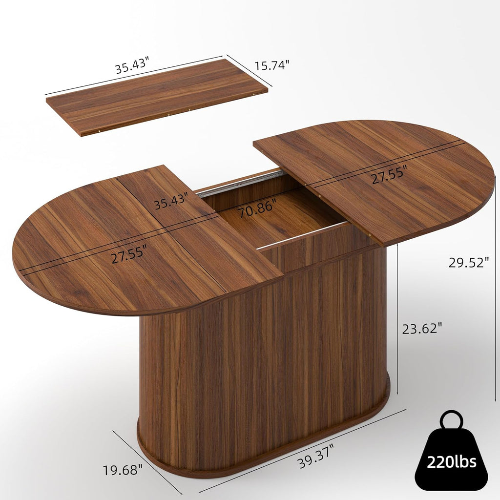 55"-71" Extendable Dining Table Set for 6, Oval Dining Room Table Set for 6, Modern Wood Kitchen Table Upholstered Chairs Set of 6, Ideal for Dining Room,Office, Space-Saving