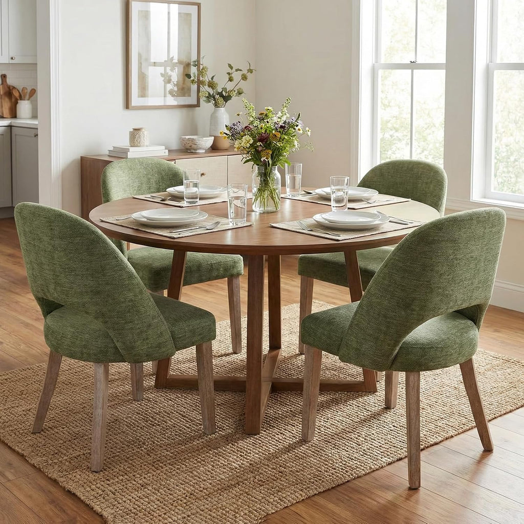 Wooden Dining Chairs Set of 4, Upholstered Modern Chenille Dining Room Chair Kitchen Chairs, Comfy Farmhouse Dinner Chair for Kitchen Dining Room, Green