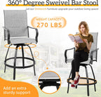 Shintenchi 4 Piece Patio Swivel Bar Chairs, All Weather Padded Textile Outdoor Metal Bar Stools Patio Chairs Set of 4, High Top Bistro Set Furniture for Balcony, Backyard, Lawn Garden, Deck,Light Grey