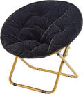 Heritage Kids Folding Faux Fur Saucer Chair 23 Inch Comfortable Plush Lounge Seating Soft Lightweight Portable Children Bedroom Playroom Modern Home Furniture Black