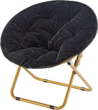 Heritage Kids Folding Faux Fur Saucer Chair 23 Inch Comfortable Plush Lounge Seating Soft Lightweight Portable Children Bedroom Playroom Modern Home Furniture Black