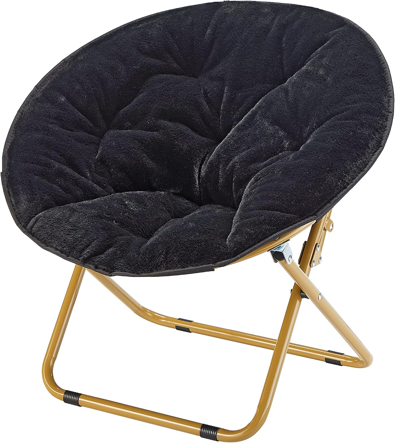 Heritage Kids Folding Faux Fur Saucer Chair 23 Inch Comfortable Plush Lounge Seating Soft Lightweight Portable Children Bedroom Playroom Modern Home Furniture Black