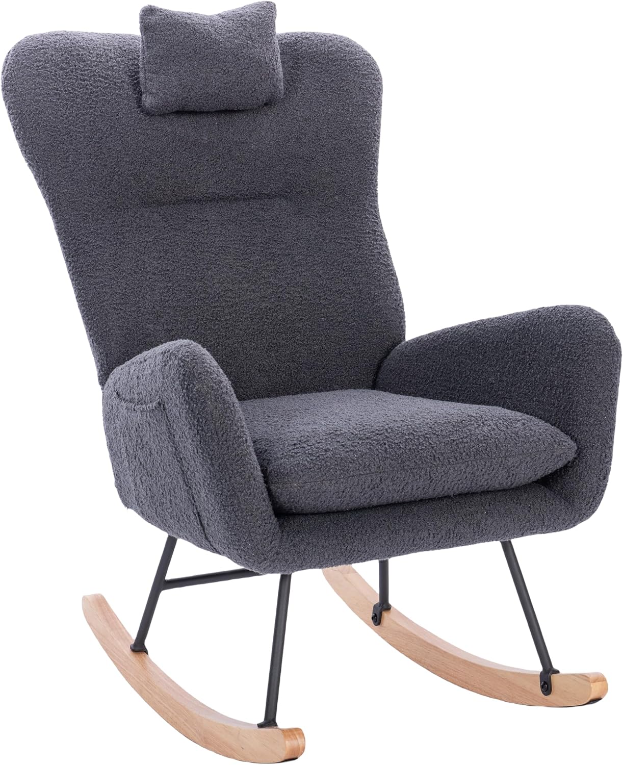 Teddy Upholstered Nursery Rocking Chair for Living Room Bedroom Indoor,A-1 | Ergonomic high backrest and thick seat cushion for ultimate comfort; easy assembly; versatile for nursery, living room,