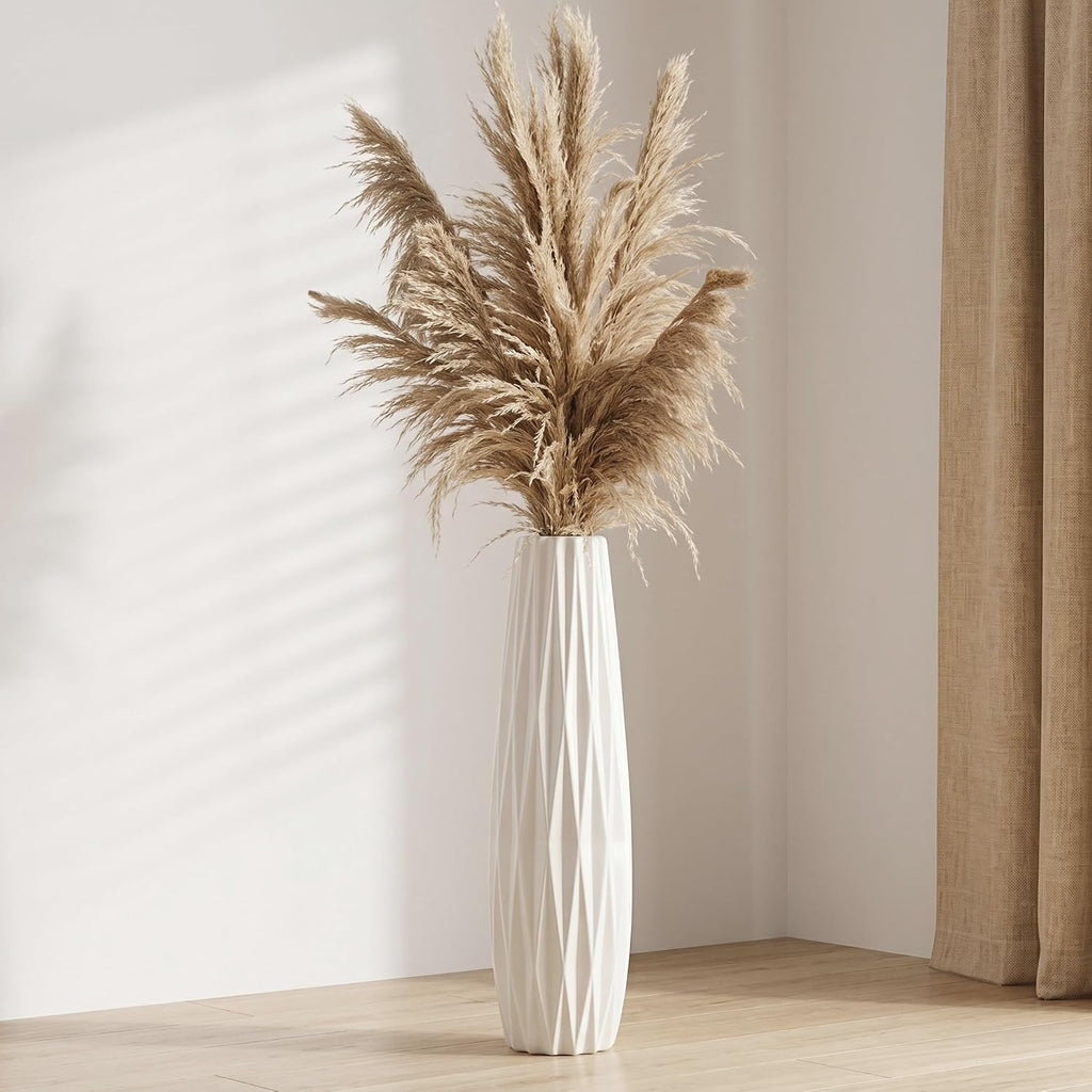 White Floor Vase, 24" Tall Vase Ceramic Decorative Large Vases for Living Room Decor Home Office Bedroom, Modern Big Standing Flower Vase with Glossy Glaze