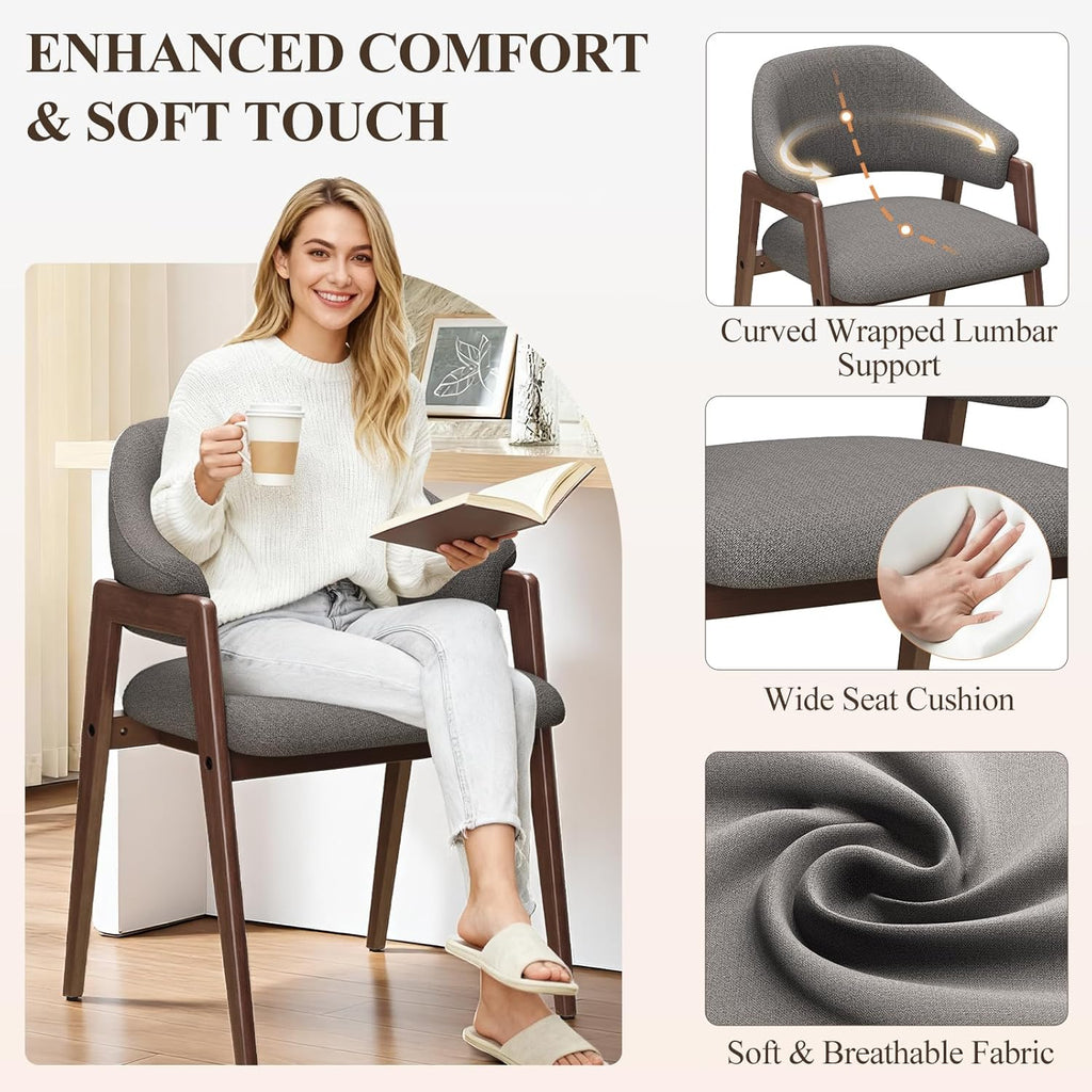 MALOL Wooden Dining Chairs Set of 2, Modern Fabric Upholstered Dining Room Chair, Kitchen Side Chairs, Farmhouse Dinner Chair with Curved Open Back for Kitchen, Grey