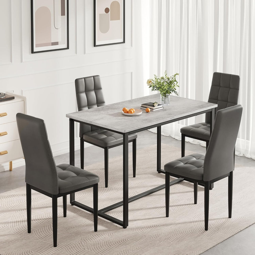 Dining Table Set for 4, PVC Faux Marble Kitchen Table Chairs Set of 4 with Upholstered PU Leather, Easy to Maintain, Sturdy and Scratch-Resistant, Space-Saving Dining Room Set