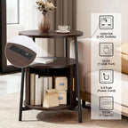 DHH Round End Tables with Charging Station, Fluted Accent Side Table with Sliding Door, Mid-Century Modern Nightstand for Small Space Storage, Living Room, Bedroom,Sofa Couch(1, Dark Walnut)