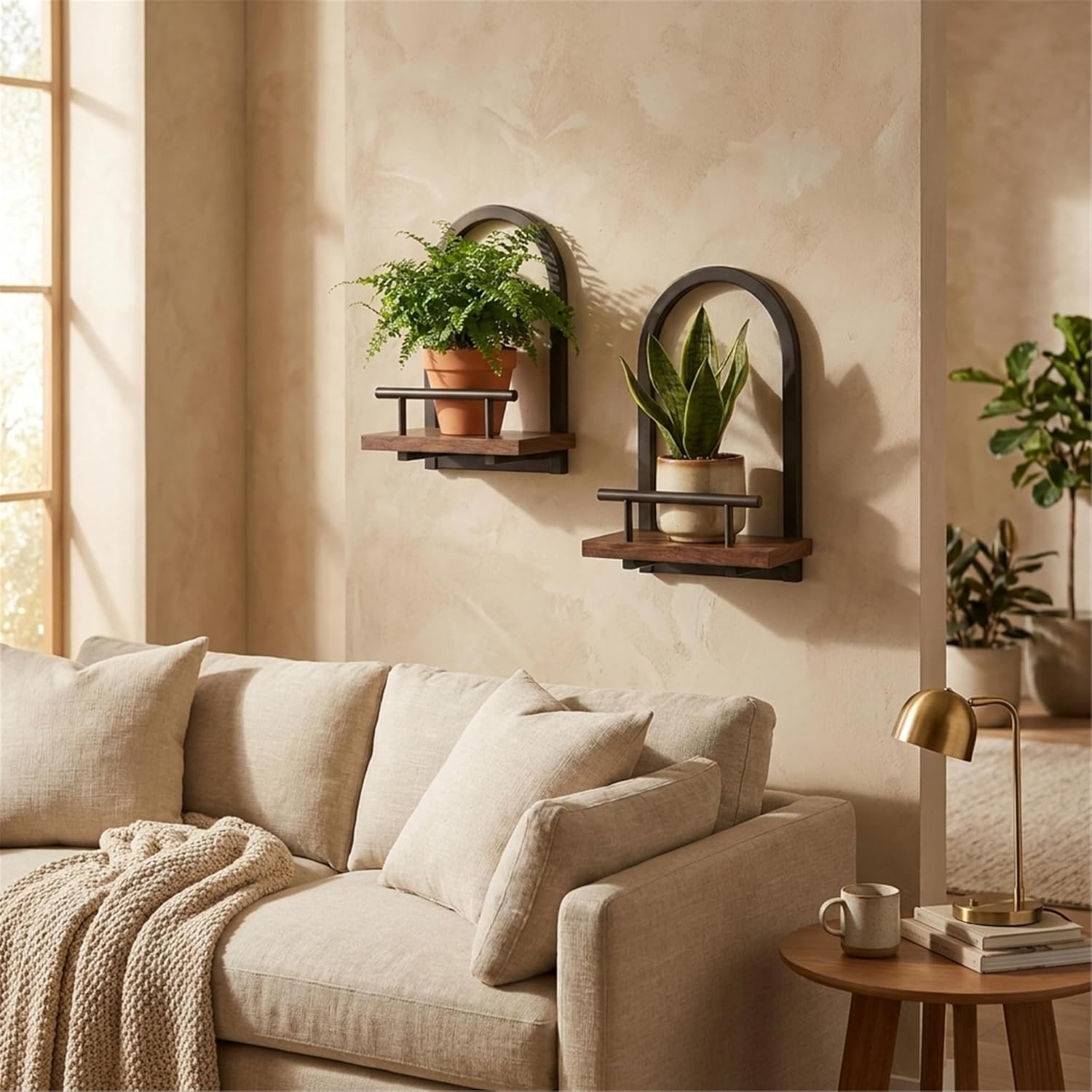 Amaoot Floating Shelves Set for 2, Wall Planters for Indoor Plants, Hanging Shelves Wall Shelf Plant Holder for Living Room Decor, Bathroom, Bedroom, Kitchen, Office
