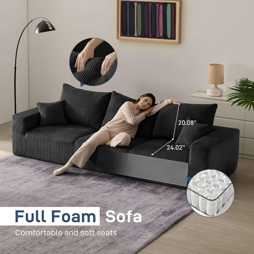 Living&Giving Boneless Couch Sectional Couch for Living Room, 113" Large Capacity Adjustable U-Shaped Modular Sofa, No Assembly Soft Corduroy Sofa Set for Bedroom, Playroom (Black)