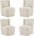 KISLOT Upholstered Dining Chairs Set of 4 with Casters, Wingback Modern Side Armless Deskchair with Rollers for Diningroom Bedroom Livingroom Reading Room, Cream Beige Fabric