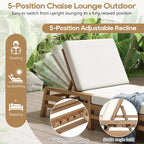 KLMM 5-Position Adjustable Outdoor Chaise Lounge Set of 2, Solid Wood Patio Recliner Chair with Thick Cushions,for Pool, Balcony & Garden (Light Teak/2)