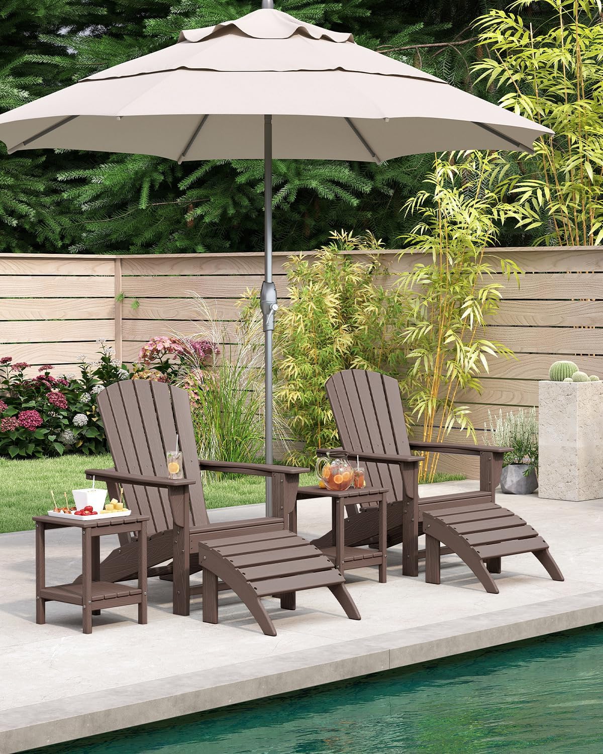 BRIOPAWS Adirondack-Chairs-Set of 2 | Brownwood Grain |Fire Pit Chair | Oversized | HDPE Plastic | Weather Resistant | for Deck Outdoor Poolside Campfire