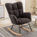 Modern Nursery Rocking Chair, Upholstered Glider Chair with High Backrest, Rocker Accent Armchair with Solid Wood Legs for Nursery Bedroom Living Room (Dark Grey Teddy)