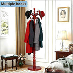 Coat Rack Freestanding, Wooden Coat Rack Stand with Sturdy Round Base, Vintage Coat Racks with 18 Hooks, Coat Hanger Stand for Entryway, Hallway,Bedroom (Reddish brown)