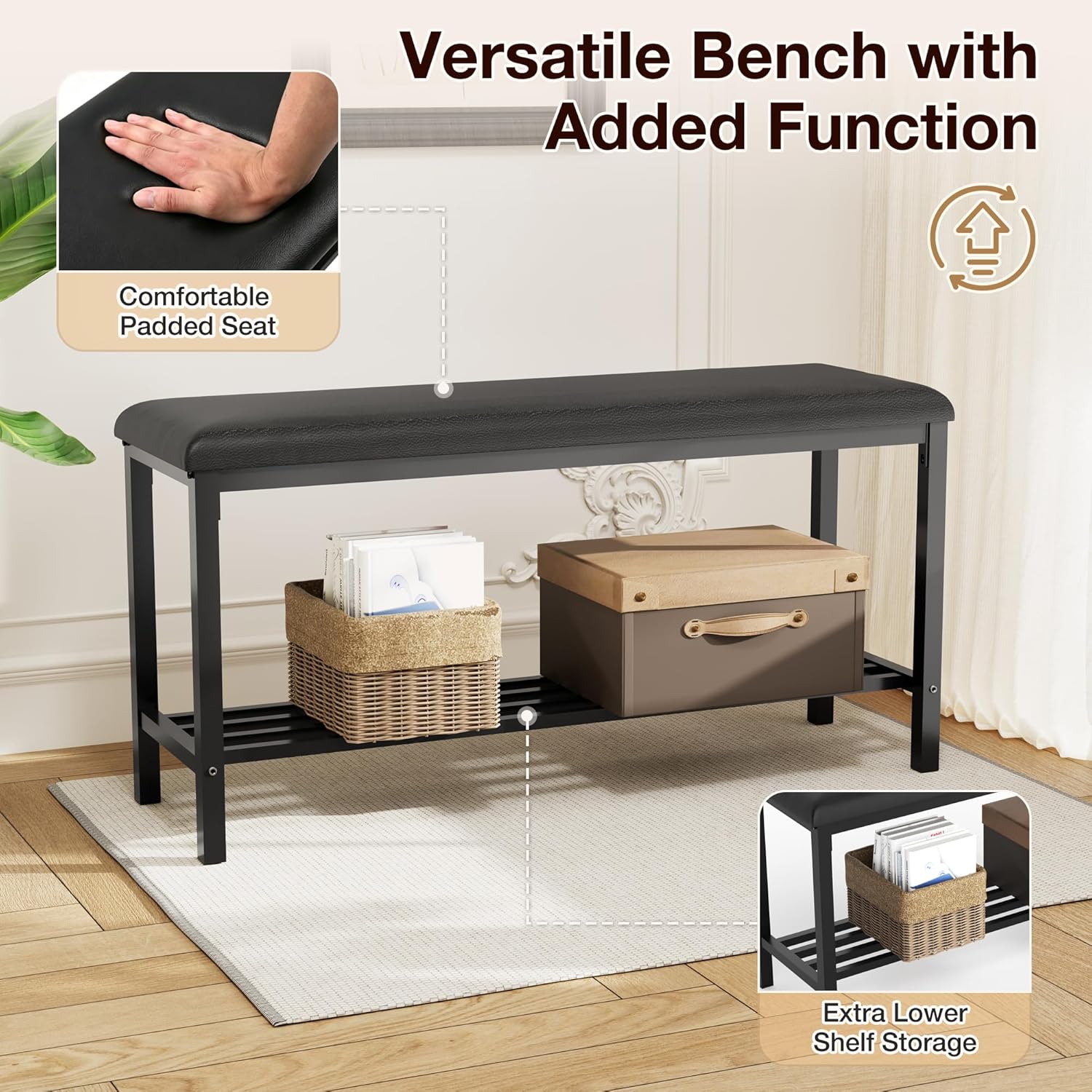 43.3" Dining Table Set for 4 with Drawer Storage, Dining Table with Chairs and Upholstered Bench, Lower Shelf, Space-Saving Wooden Table for Apartment, Kitchen, Dining Room