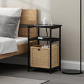 Furinno Moretti 3-Tier Black End Table with Charging Station, Metal Frame Side Table with USB and Type-C Charging Port, Night Stand, Bedside Table for Living Room, Bedroom, Dark Americano