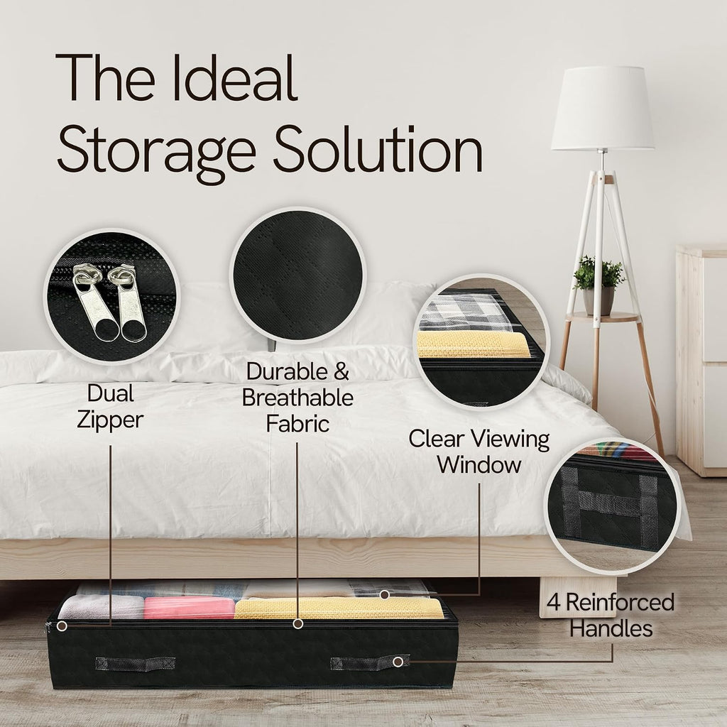 Reli. 90L Under Bed Storage Containers (8 Pack) | Closet Organizer with Clear Window | Underbed Storage Bins for Towels, Sweaters, Linens | Large Organizer for Closet (Black)