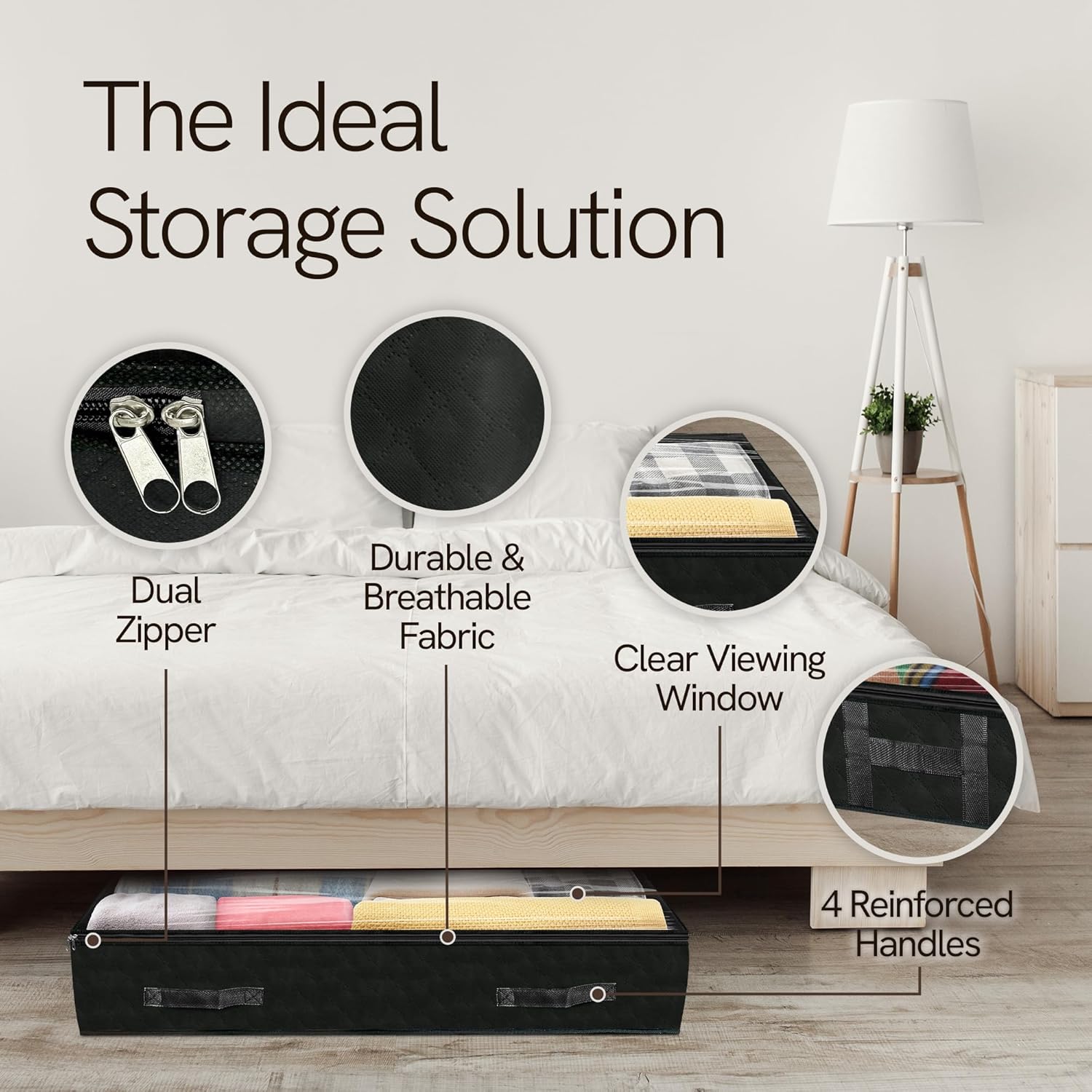 Reli. 90L Under Bed Storage Containers (4 Pack) | Closet Organizer with Clear Window | Underbed Storage Bins for Towels, Sweaters, Linens | Large Organizer for Closet (Black)