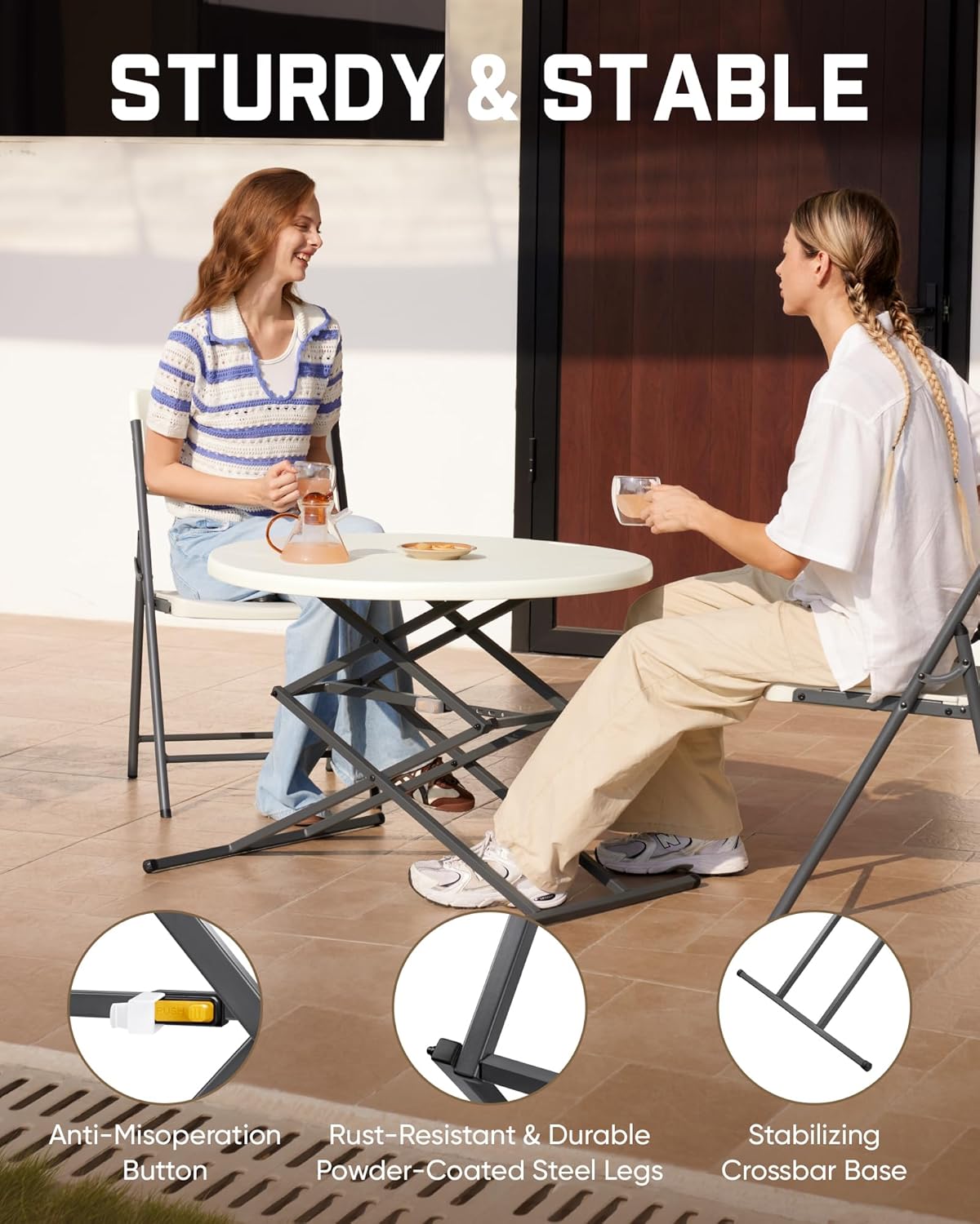 FanttikOutdoor 32" Round Folding Table 4 Heights Adjustable, One-Hand Quick Lift, Instalift, Plastic Portable Indoor Outdoor Table for Parties Commercial Events, 1 Pack, Granite White Zeta O3 Pro