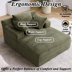 67 Inch Oversized Chaise Lounge Sofa Chair indoor with 2 Pillows & Armrest, Comfy Upholstered Corduroy Single Sleeper Sofa Chair Bed for Living Room & Bedroom, No Assembly Required (Sage Green)