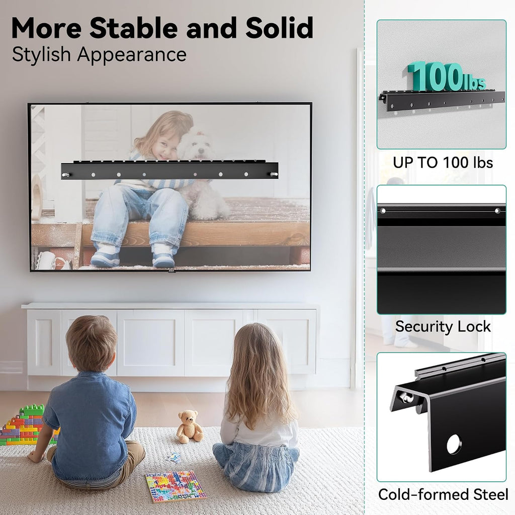 Auoace No Drill Drywall TV Wall Mount for 22 to 55 inch Small TV, up to 100 LBS, 1.1" Low Profile, No Stud Design, Easy Install with All Hardware, TVs Bracket for Most 32" 40" 43" 50" 52" 55" Screen