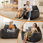 Big Bean Bag Chair for Adults, Ultra Soft Living Room Bean Bag with Armrests, Stuffed BeanBag Chair for Napping, Gaming, Vacuum-Compressed for Easy Gifting, 48 Hours to Fluffs Up, Dark Gray