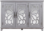 GDFStudio 49" Modern Buffet Sideboard Cabinet, Storage Cabinet with 3 Acrylic Mirrored Doors, Freestanding Credenza Buffet for Living Room Dining Room Kitchen, Large Countertop Coffee Bar, Light Gray