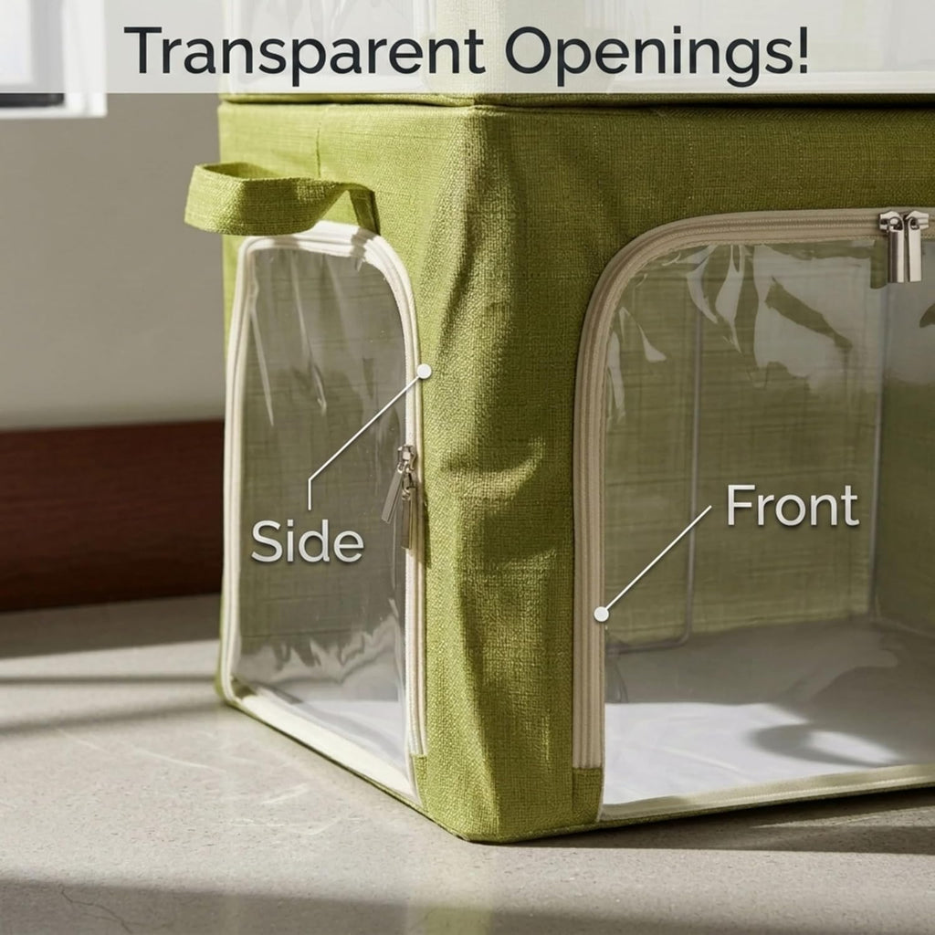 Closet Storage Bins - 3 Openings Clothes Cube Storage Bin with METAL FRAME (Green, 40L, 4 Units) - bed sheet organizer - blankets - bedsheet organizers - closet -sweater - hoodie - shoe