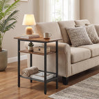 HOOBRO Side Table, Narrow End Table with Shelf and Wide Storage Tabletop, 3-Tier Bedside Tables for Small Spaces for Living Room, Bedroom, Study, Rustic Brown and Black BF366BZ01