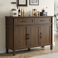 48 Inch Sideboard Buffet Cabinet with Storage, Farmhouse Coffee Bar Cabinet with 4 Drawers, Adjustable Shelves, Wood Sideboard Credenza for Kitchen, Living Room, Entryway, Brown