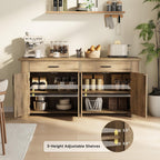 ONBRILL 61 Inch Sideboard Buffet Cabinet with Storage, Buffet Cabinet with 2 Drawers & 4 Doors, Farmhouse Sideboard with Adjustable Shelves, Coffee Bar Cabinets for Living Room, Kitchen, Rustic Brown